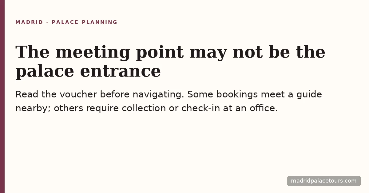 Check the voucher: palace entrance, guide meeting point and office collection are different destinations